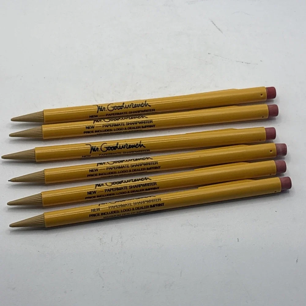 6 Vtg Mechanical Pencils Mr. Goodwrench Paper Mate Sharpwriter Promo Retro